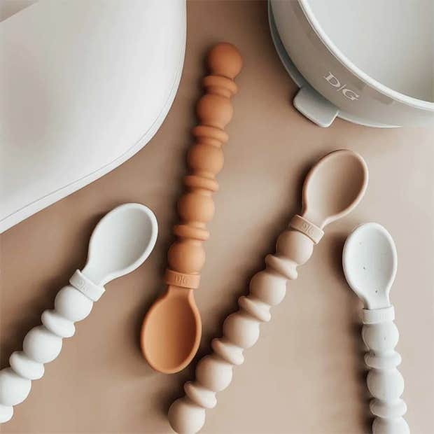 Dearest Grey Silicone Teethy Utensils First Stage Baby Spoon