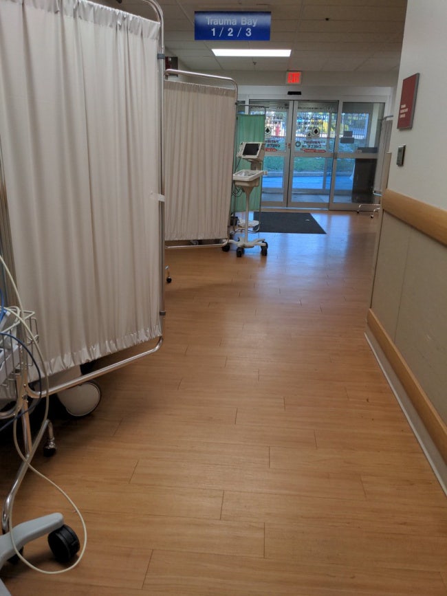 view from ER hallway where heart attack patient waited
