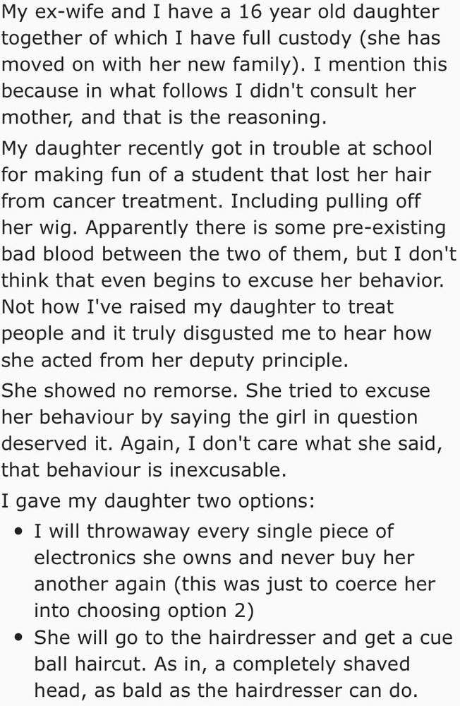 dad shaves daughter's head for bullying girl with cancer reddit post