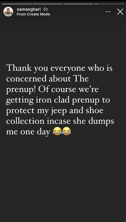 sam asghari instagram story britney spears prenup