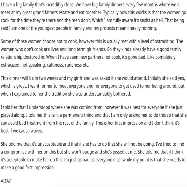 Man Begs His Girlfriend To Stay In The Kitchen &amp;amp; Cook To Avoid 'Bad Treatment' From His Family