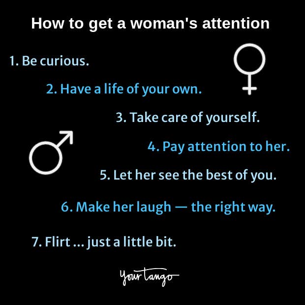 list of ways how to get a woman's attention on black background list of ways how to get a woman's attention on black background