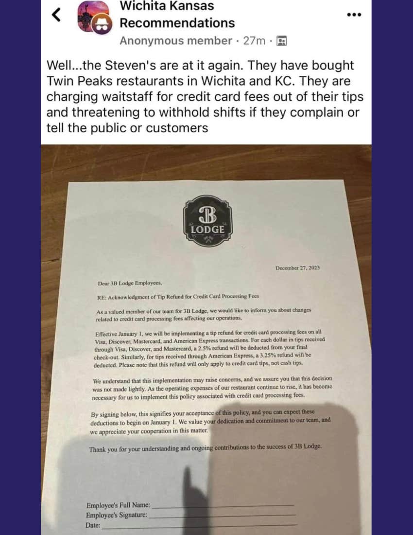 Restaurant Deducting Credit Card Fees From Servers' Tips &amp;amp; Threatening To Retaliate If They Complain