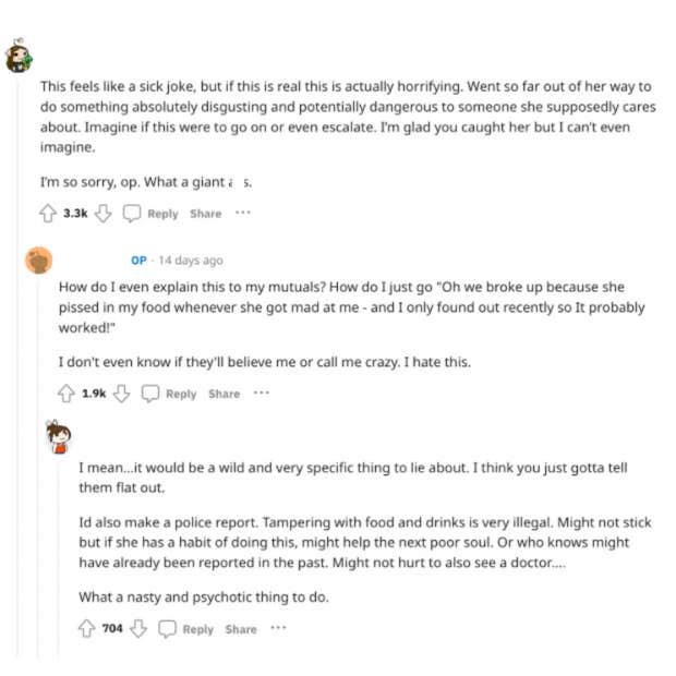 girlfriend pees in boyfriend&amp;apos;s food reddit comments