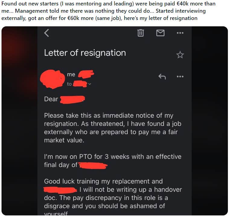 worker finding out he's being paid less than new hires he's training